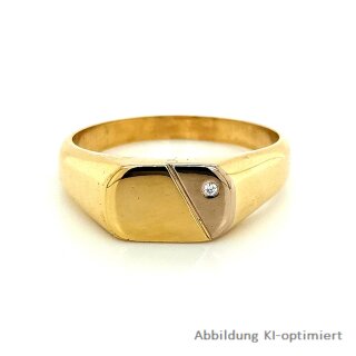 Goldring Siegelring mit Diamant echt Gold 750 Glanz Ringweite 69