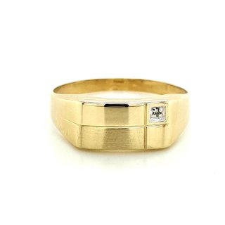Goldring Siegelring mit kleinem Diamant echt Gold 585 matt/Glanz Ringweite 65