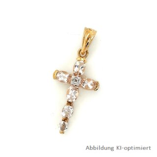 Anhänger Kreuz mit Zirkonia echt Silber 925 vergoldet 35x15mm