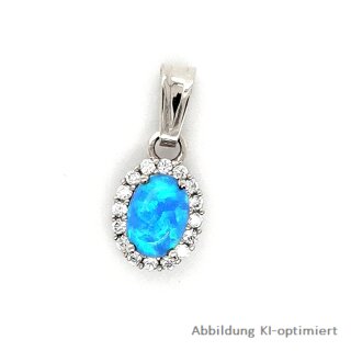 Anhänger mit Opalith blau und Zirkonia echt 585 Weißgold 18x8mm