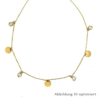 Collier Halskette echt Gold 585 Glanz mit Plättchen und Zirkonia 42+2,5cm