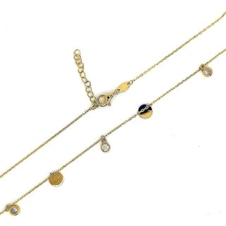 Collier Halskette echt Gold 585 Glanz mit Plättchen und Zirkonia 42+2