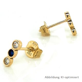 Ohrstecker 3 Zirkonia weiß/blau länglich echt Gold 333 Glanz 8x2mm