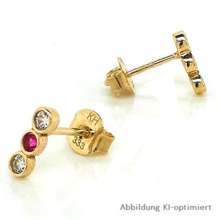 Ohrstecker 3 Zirkonia weiß/rot länglich echt Gold 333 Glanz 8x2mm