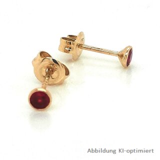 Kleine runde Ohrstecker mit Rubin echt Gold 585 Glanz 3mm