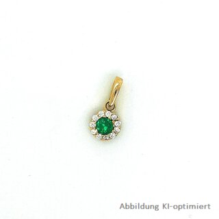 Kleiner runder Anhänger mit Zirkonia grün/weiß echt Gold 333 Glanz 11x5mm