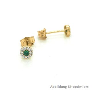Kleine runde Ohrstecker mit Zirkonia grün/weiß echt Gold 333 Glanz 4mm
