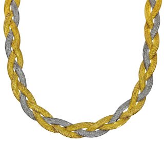 Halskette Flechtcollier bicolor Silber 925/- rhodiniert & vergoldet