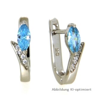Scharniercreolen mit hellblauen und weißen Zirkonia Silber 925/- rhodiniert 4,5mm x13,5mm