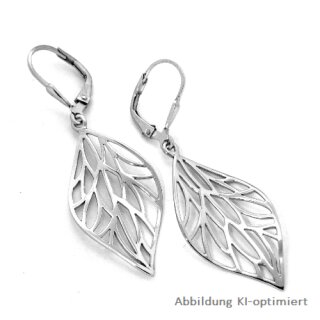 Ohrhänger Ohrpendel Blatt filigran echt Silber 925 Glanz 48x17mm