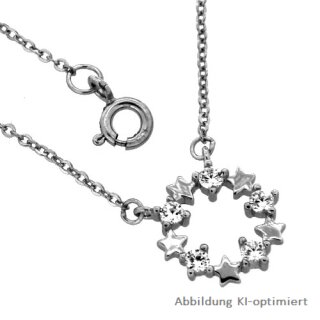 Halskette mit rundem Stern Anhänger echt Silber 925 mit Zirkonia Länge 42+3cm