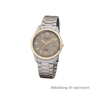 Regent Herrenuhr Titan Metallband bicolor 5 Bar Mineralglas F-1107