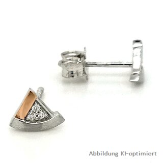 Ohrstecker Dreieck bicolor rot/weiß mit Zirkonia echt Silber 925 matt/Glanz 6mm