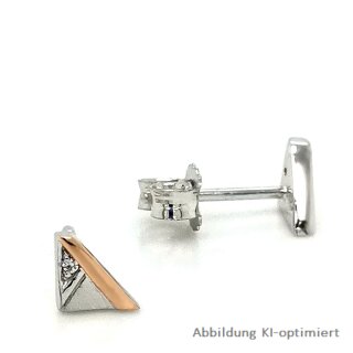 Ohrstecker Dreieck bicolor rot/weiß mit Zirkonia echt Silber 925 matt/Glanz 7x4mm