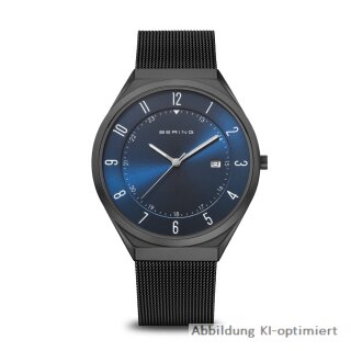 Bering Herrenuhr Edelstahl schwarz Datum Saphirglas 3 ATM 18740-227