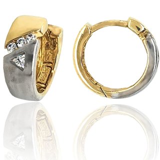 Creolen zweifarbig gelb/weiß Gold 333 diamantiert 13x3mm - Juwelier J