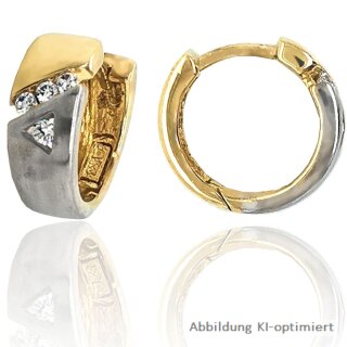 Creolen Klappcreolen zweifarbig gelb/weiß mit Zirkonia echt Gold 333 matt/Glanz 13x5mm