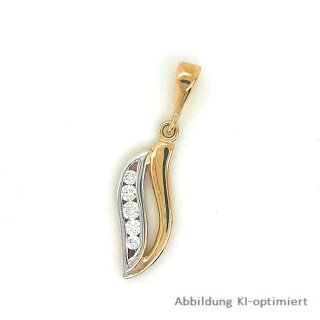 Anhänger bicolor geschwungen mit Zirkona echt Gold 585 Glanz 27x7mm