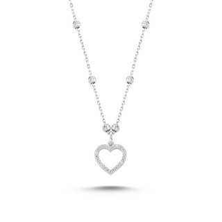 Halskette Herz mit Kugeln echt Silber 925 diamantiert 42cm