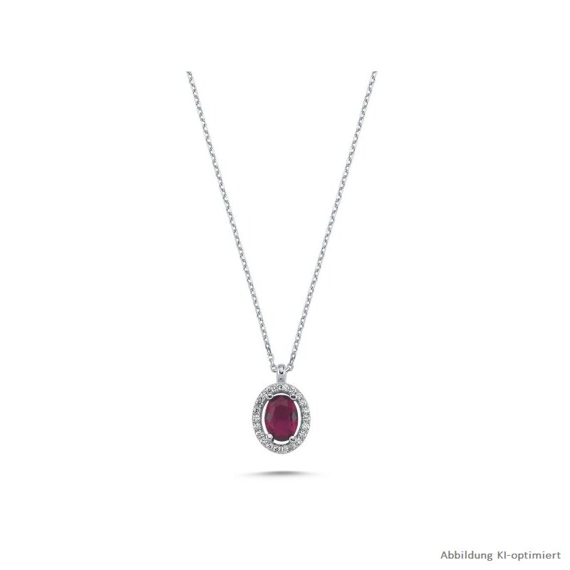 CLEVER SCHMUCK Mädchen Halskette – Mini Blume Mit Rotem Zirkonia, Sterling Silber 925, 40 Cm