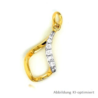 Anhänger Tropfen gedreht mit Zirkonia echt Gold 585 Glanz 24x11mm