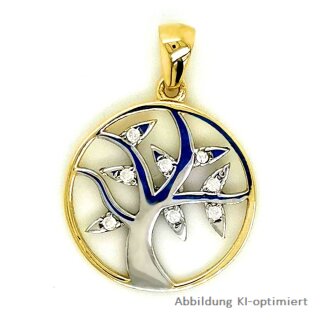 Anhänger Lebensbaum bicolor echt Gold 333 Glanz mit Zirkonia 25x17mm