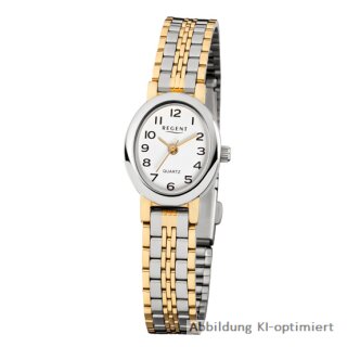 Regent Damenuhr Metallband bicolor Edelstahl 3 Bar F-393