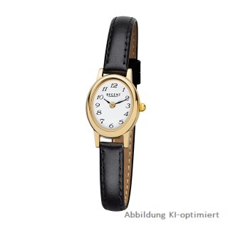 Regent Damenuhr Lederband schwarz 3 Bar Stahlgehäuse - F-1410