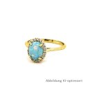 Damenring mit Opalith blau und Zirkonia, 585 Gelbgold 14x10mm