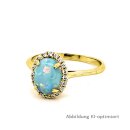 Damenring mit Opalith blau und Zirkonia, 585 Gelbgold 14x10mm