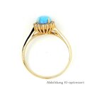 Damenring mit Opalith blau und Zirkonia, 585 Gelbgold 14x10mm