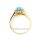 Damenring mit Opalith blau und Zirkonia, 585 Gelbgold 14x10mm