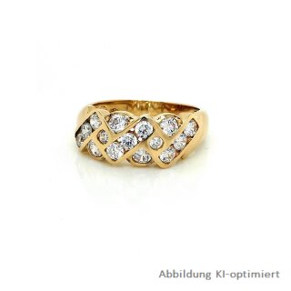 Breiter Damenring Flechtmuster mit Zirkonia echt Gold 585 Glanz Ringweite 59