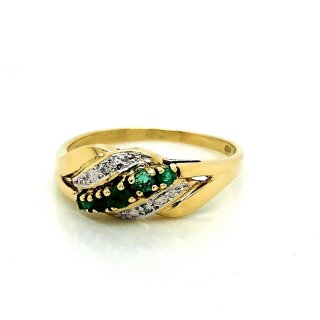 Damenring mit Smaragd und Diamant echt Gold 585 Glanz Ringweite 56
