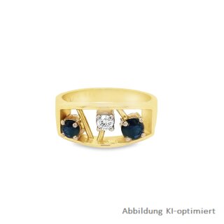 Damenring mit Diamant und 2 Safiren echt Gold 750 Glanz Ringweite 55
