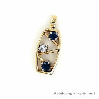 Anhänger mit Diamant und 2 Safiren echt Gold 750 Glanz 23x9mm
