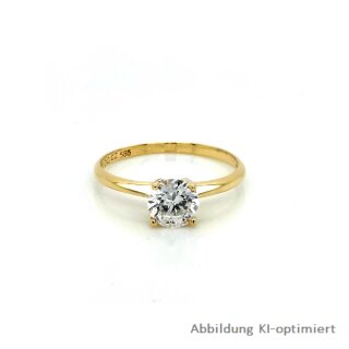 Solitärring Verlobungsring mit großem Zirkonia in 4er Krappe echt Gold 585 Glanz Ringweite 56