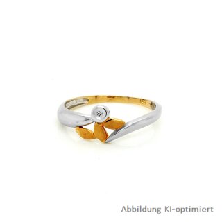 Verlobungsring zweifarbig bicolor Blüte mit Zirkonia echt Gold 585 Glanz Ringweite 57
