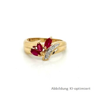 Damenring mit 3x Rubin und Diamanten echt Gold 585 Glanz Ringweite 54