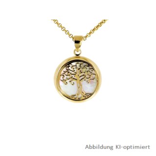 Anhänger Lebensbaum mit Perlmutt echt Gold 333 Glanz 23x16mm - OHNE Kette