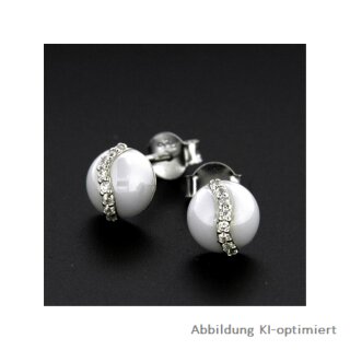 Ohrstecker rund echt Silber 925 Zirkonia und Achat weiß 7mm