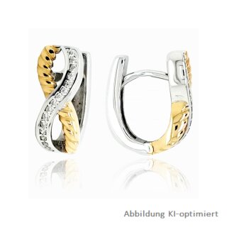Zweifarbige Creolen Infinity oval bicolor gelb/weiß  mit Zirkonia echt Silber Glanz 16x14x7mm