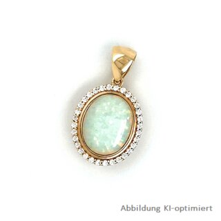 Anhänger oval mit Opalith hell und Zirkonia echt 585 Gold Glanz 12x21mm