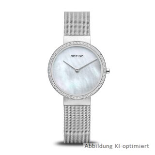 Bering Damenuhr silberfarben Edelstahl Metallband  Glitzerlünette 14531-004