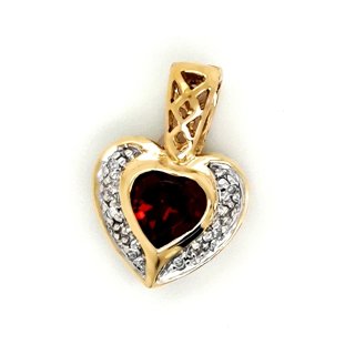 Clip Anhänger Herz mit Diamant und Granat echt Gold 333 Glanz 18x12mm
