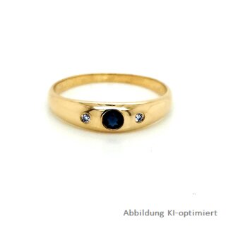 Damenring mit Safir und 2 Diamanten echt Gold 585 Glanz Ringweite 50