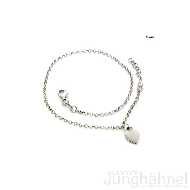 Fußkette mit Herz echt Silber 925 Glanz 23+2cm - Juwelier Junghähnel