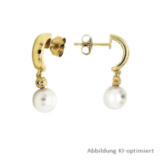 Steckcreolen Ohrstecker mit Perle und Zirkonia echt Gold 585 Glanz 22x7mm