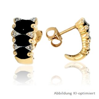 Steckcreolen Ohrstecker mit Turmalin und Diamant echt Gold 585 Glanz 12x7mm
