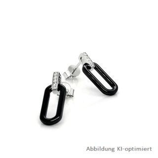 Ohrringe mit Keramik und Zirkonia echt Silber 925 Glanz 19x6mm